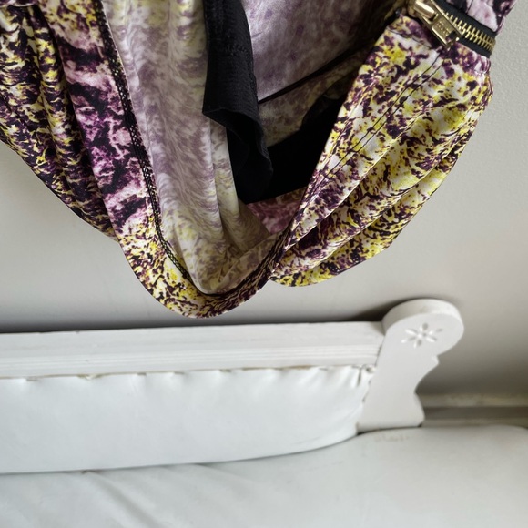 PURPLE YELLOW SLEEVELESS DRESS RUCHING ZIPPER STRETCH LINED ROUND NECK - Picture 8 of 13